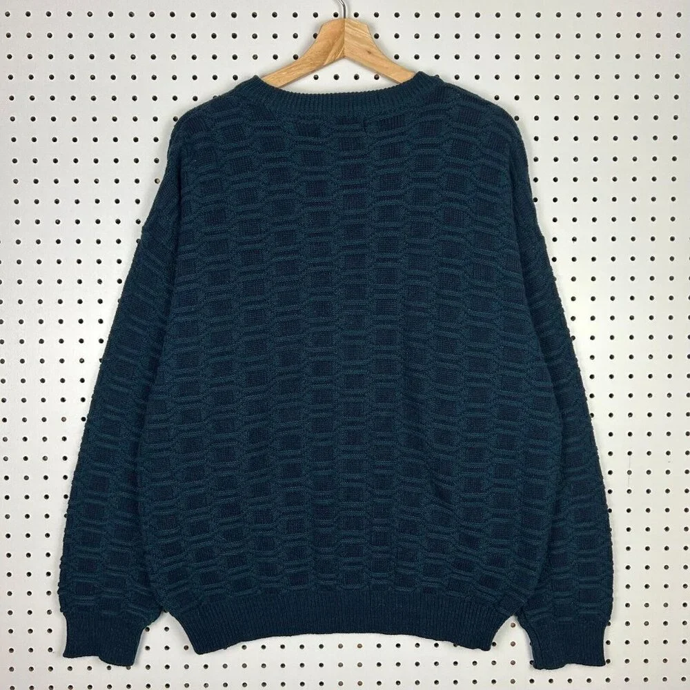 David Taylor Chunky Knit Sweater Size XL Navy Blue Grandpa 90s Chain‎ Knit Cable
